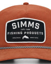 Brown cap with a Simms Fishing Products logo on a white background