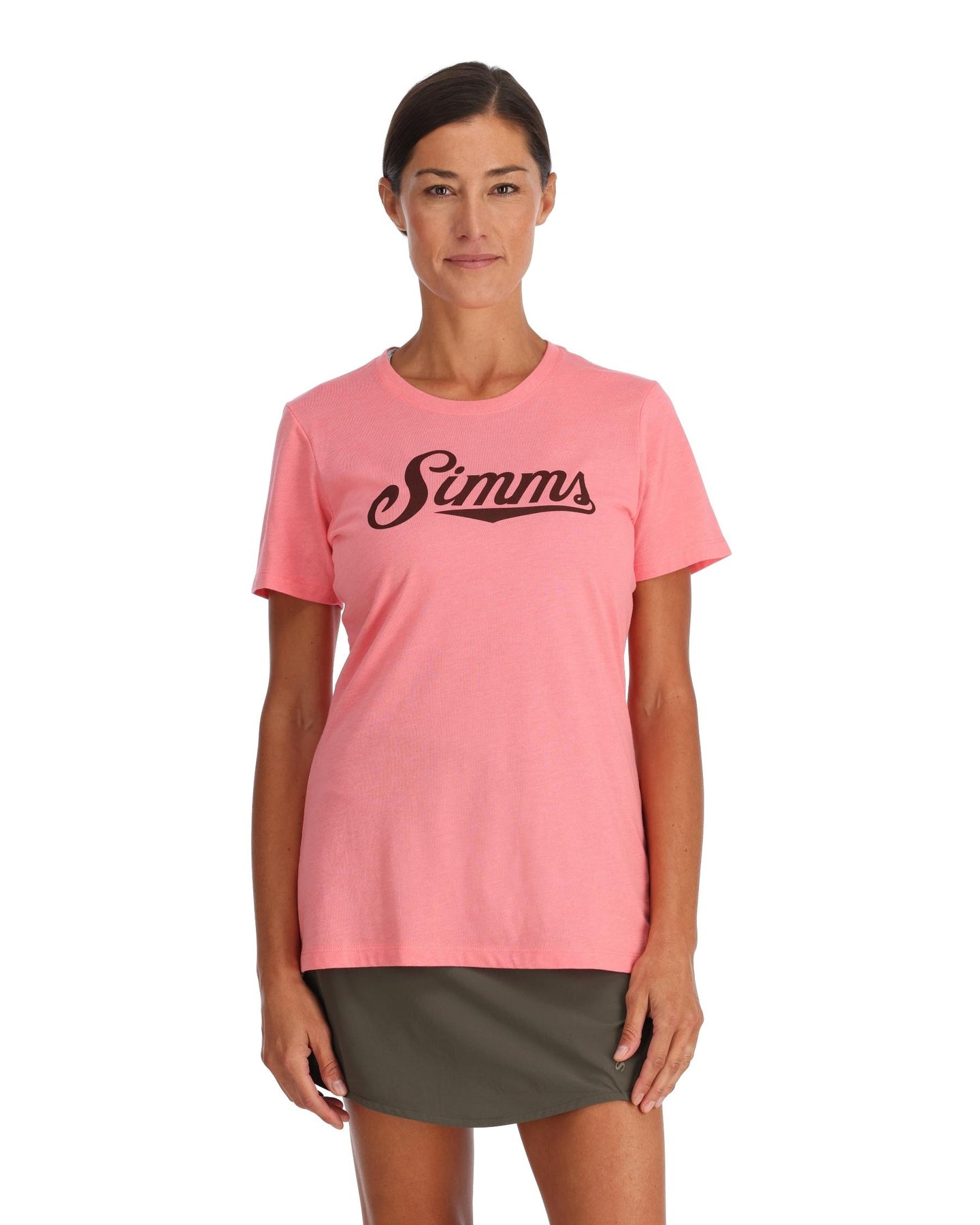 14104-1025-Crew-Logo-T-Shirt-Model-S24-Front Watermelon Heather