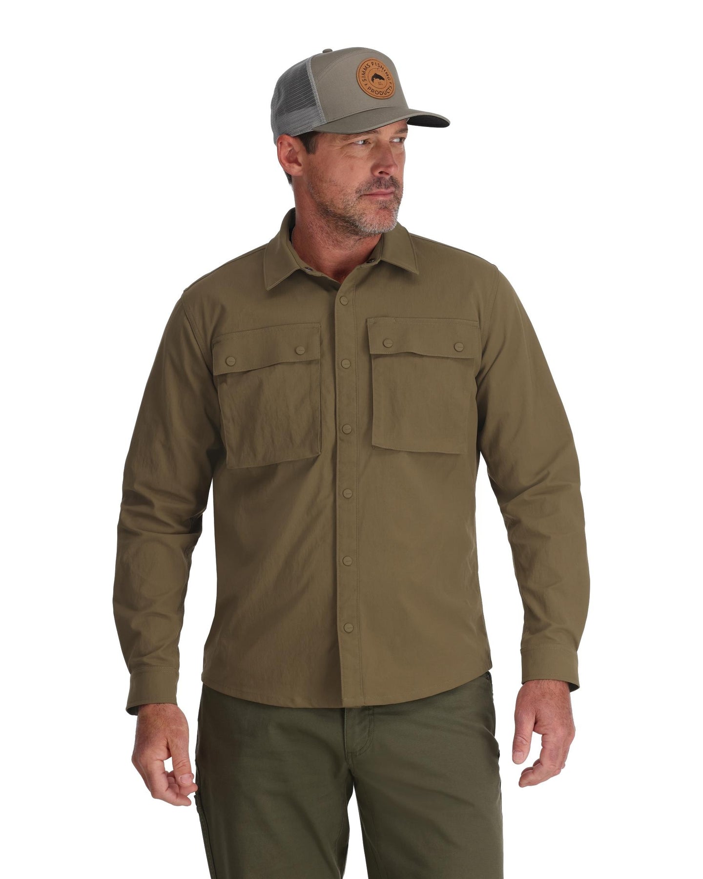 14109-1211-Lodge-Work-Shirt-Model-F24-Front Driftwood