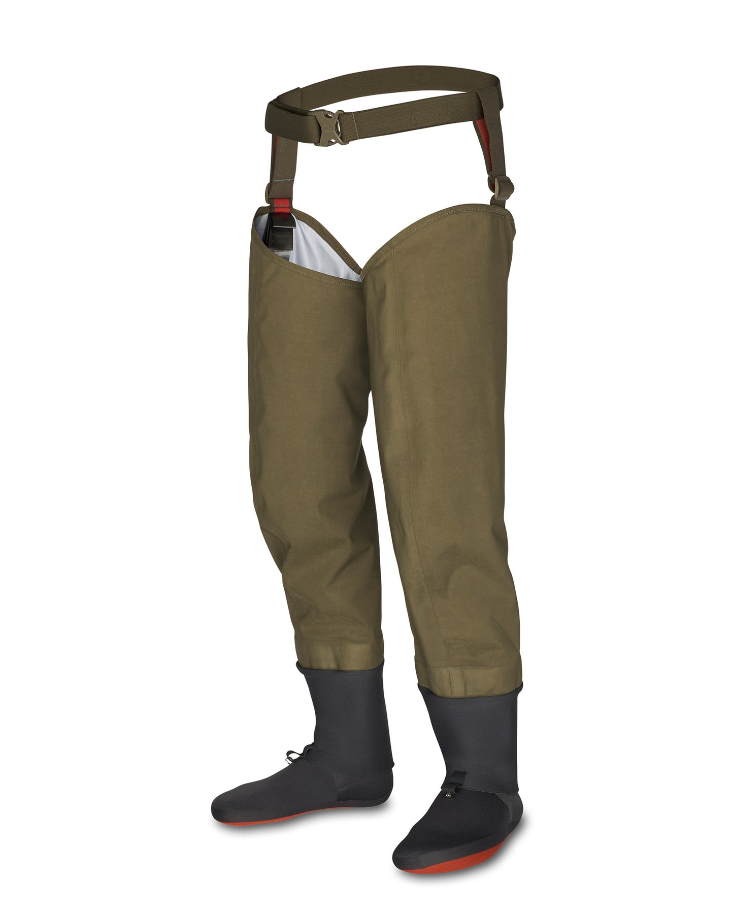 Brown waders with black boots on a white background Shadow Green