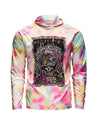 Tie-dye long-sleeve shirt with graphic design on a white background Fountain Print
