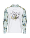 White hoodie with bear graphic and 'Simms Fishing Co' text on a white background Wonders
