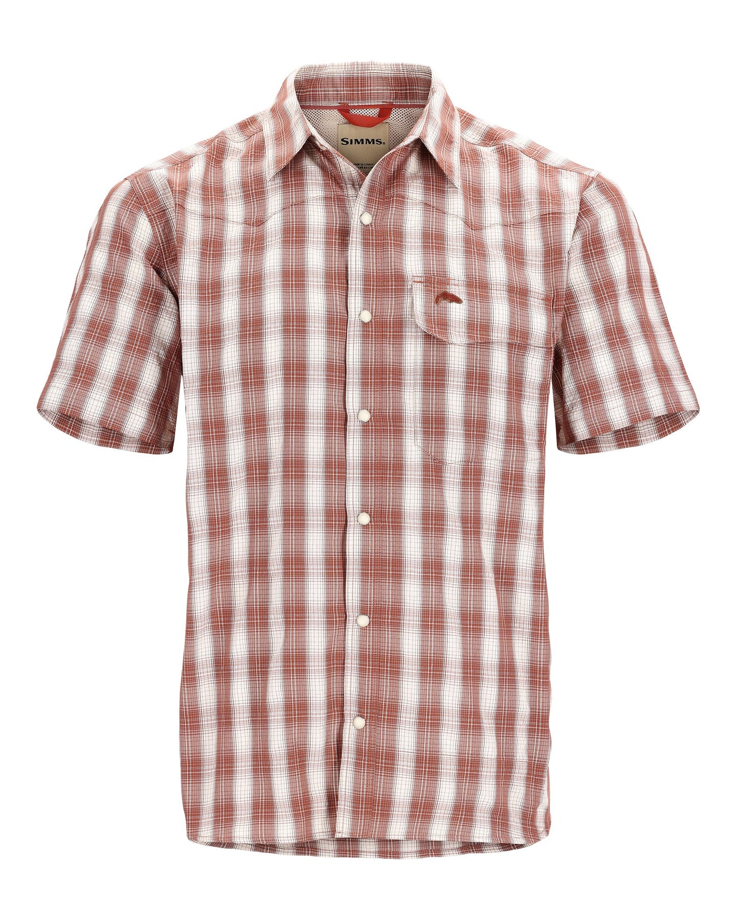 M'S BIG SKY SS SHIRT CLAY/HICKORY PLAID-on-mannequin