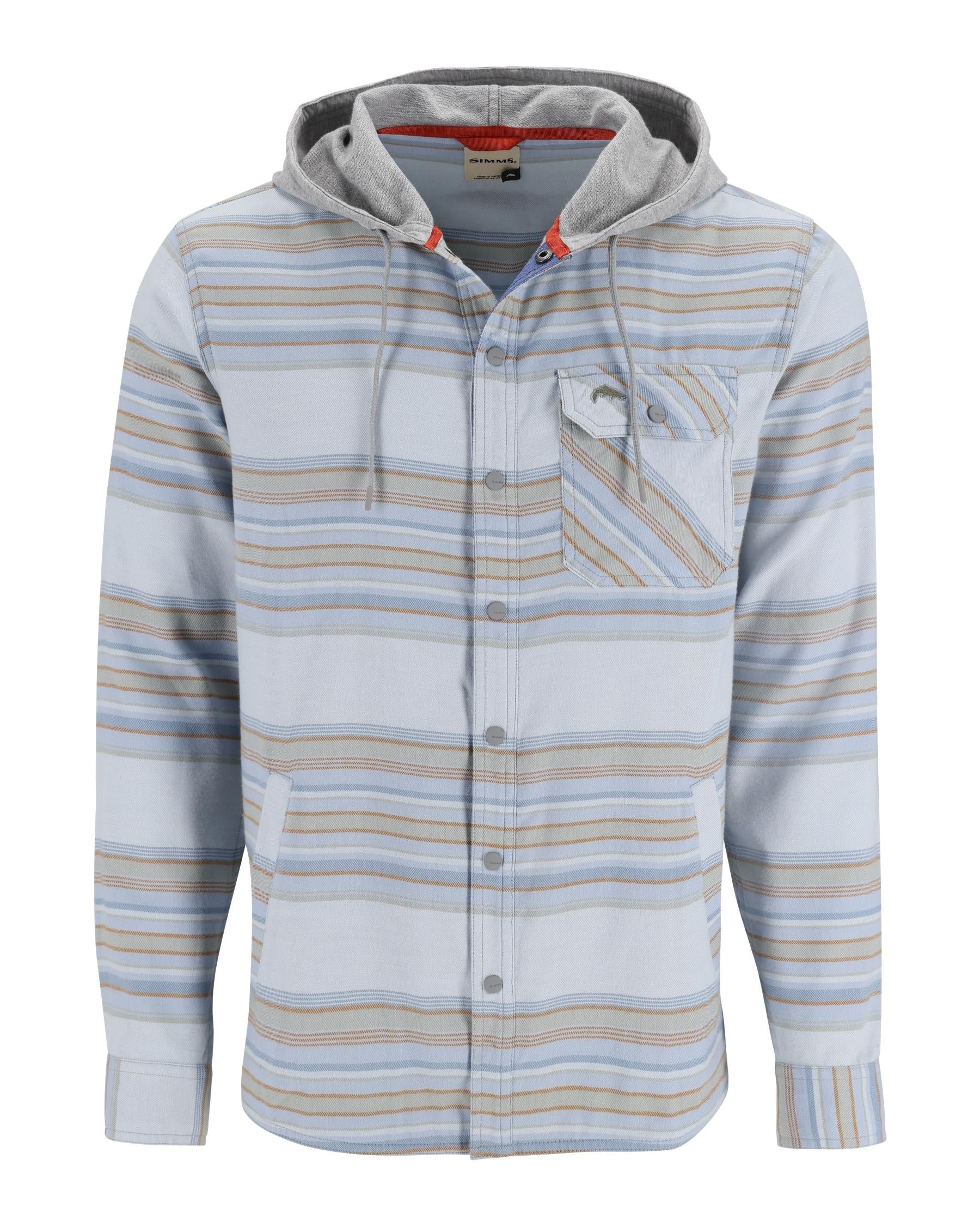Simms M s Santee Flannel Hoody Hickory Dolomite Blanket Stripe L