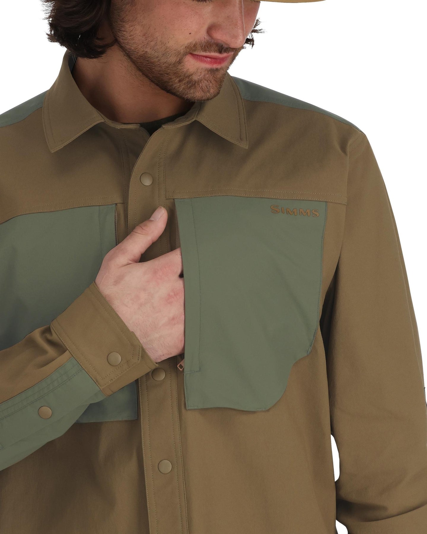  Analyzing image     14055-1265-Confluence-Shirt-Model-F24 Driftwood Loden