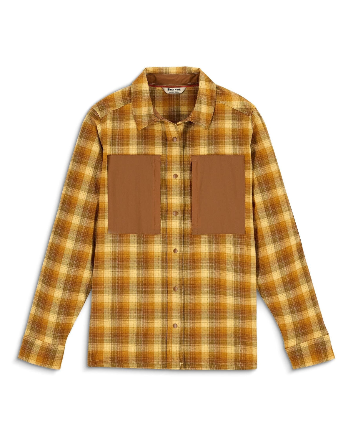 Plaid shirt with brown pocket on a white background Kennebec Plaid: Sandbar