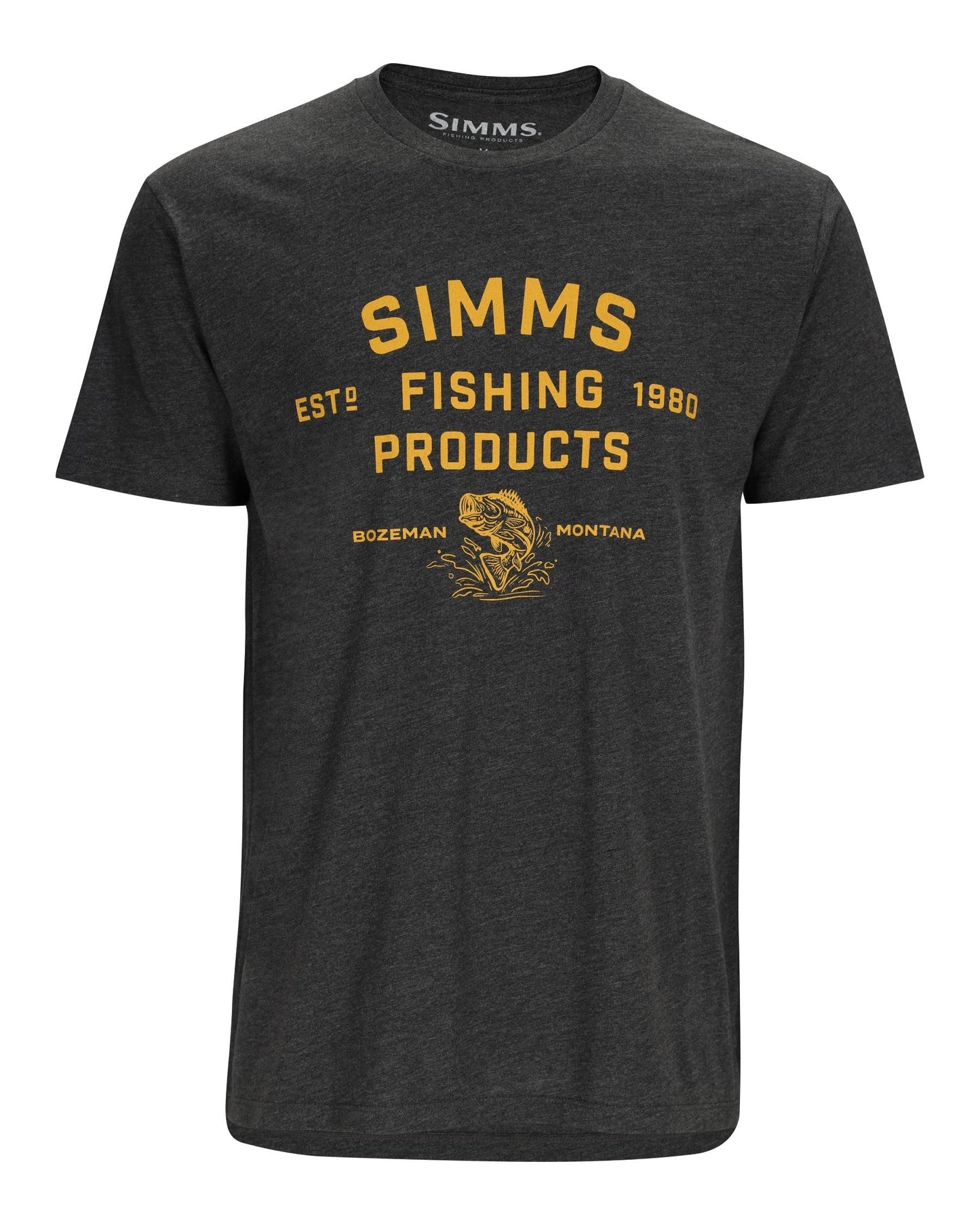 Simms Men's Stacked Logo Bass T-Shirt - Charcoal Heather - L