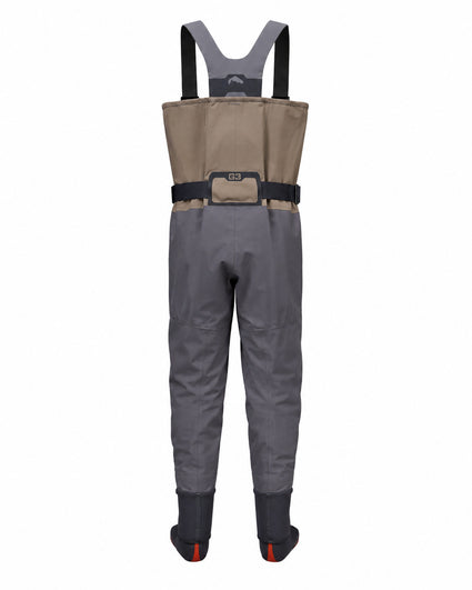 Gray and tan dry pants with black suspenders and cuffs, shown from the back on a white background.