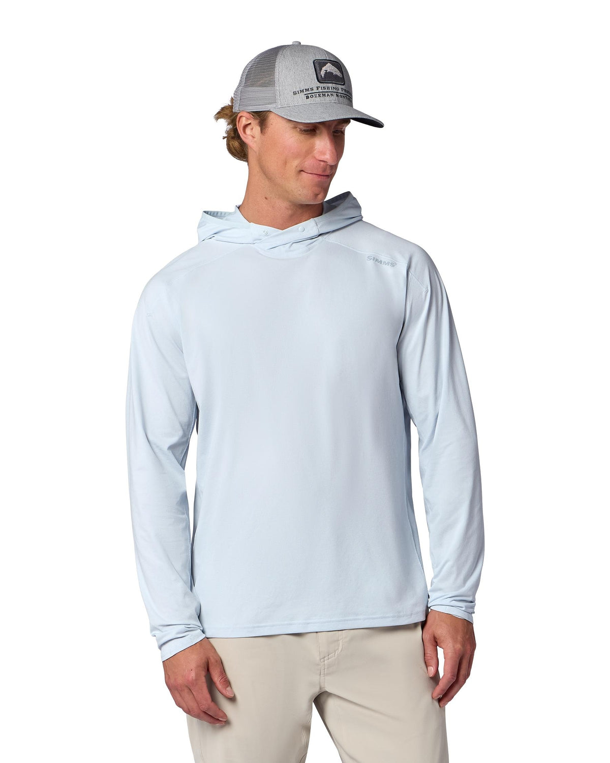 M's Solarflex Hoody Model Front Bimini Blue