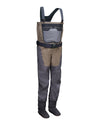 Women's Waders G3 Pro Guide Stockingfoot A pair of dry fly waders in a color-blocked design of dark gray, tan, and black, shown against a plain white background. The brand name 'SCALPERS' is visible on the chest pocket.