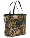 Camouflage tote bag with a visible Simms logo on a white background River Camo
