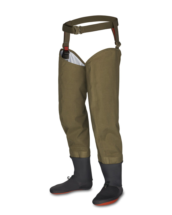 Brown waders with black boots on a white background Shadow Green