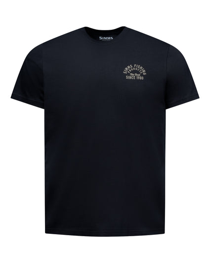 A black short-sleeve crewneck t-shirt with a small beige graphic on the left chest reading 'SOUTH TITUS FASHION Since 1989'. The brand 'SUTRANI' is visible printed inside the collar.