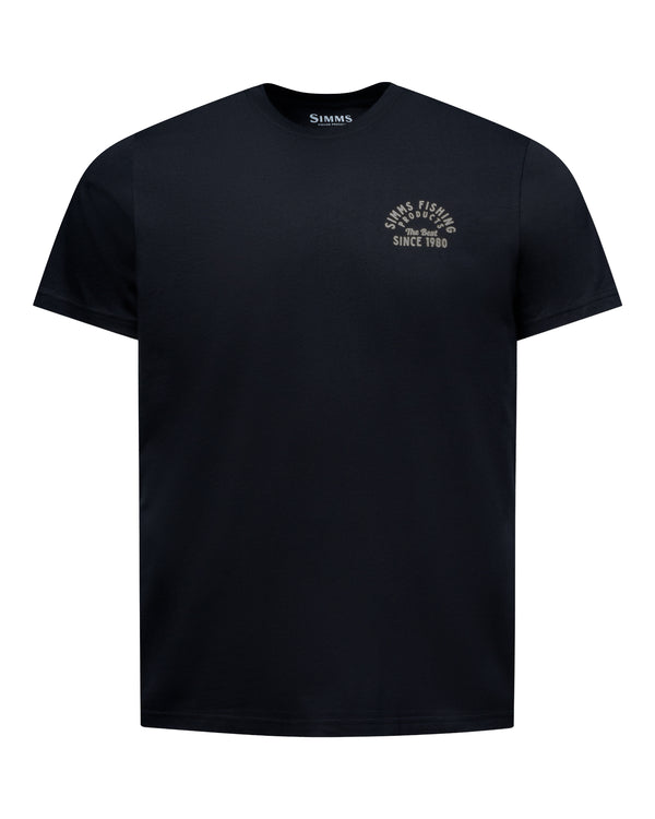 A black short-sleeve crewneck t-shirt with a small beige graphic on the left chest reading 'SOUTH TITUS FASHION Since 1989'. The brand 'SUTRANI' is visible printed inside the collar.