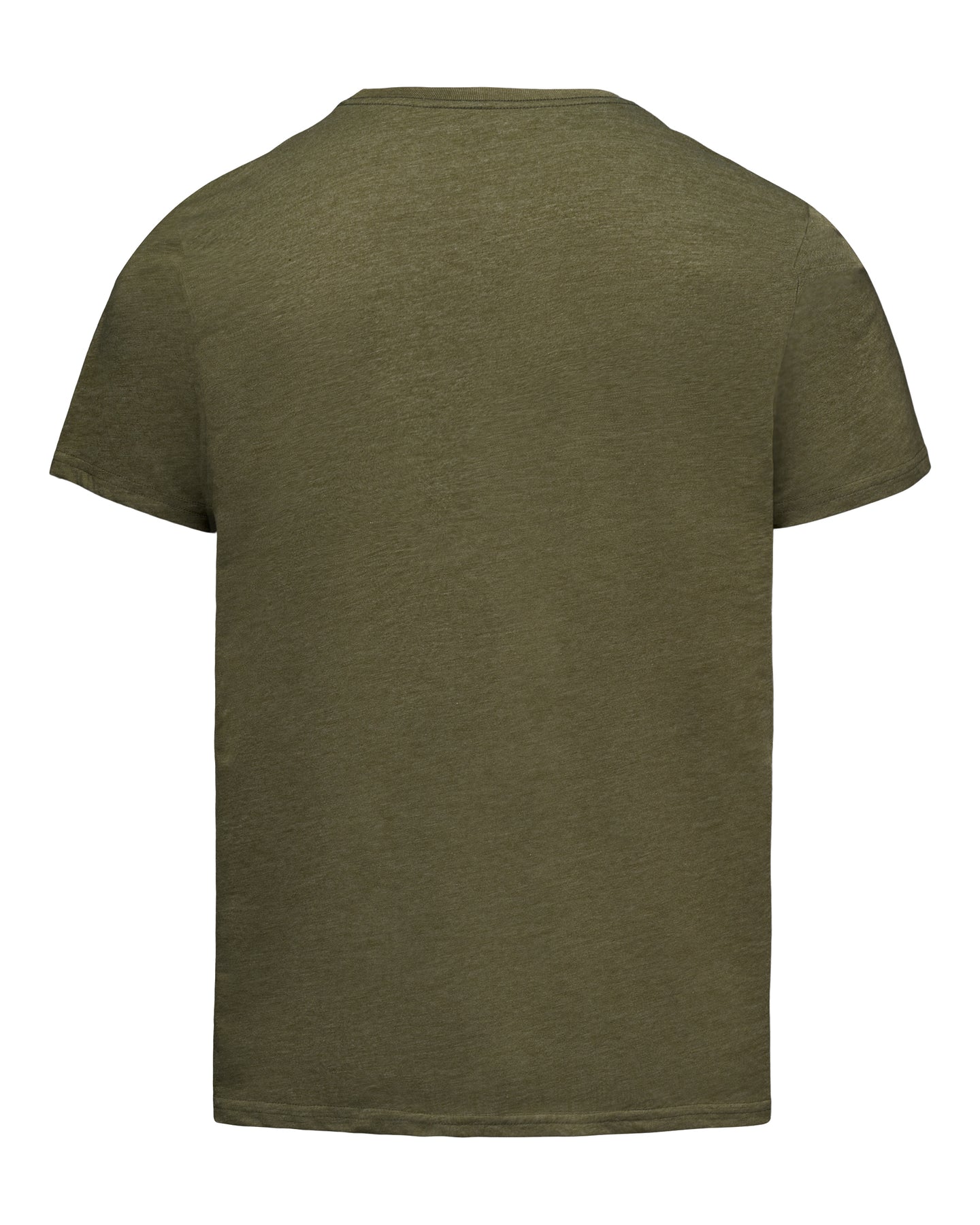An olive green short-sleeve crewneck t-shirt shown from the back, displayed on a clean white background.