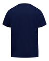 A plain navy blue short-sleeve crewneck t-shirt shown from the back, isolated on a white background.