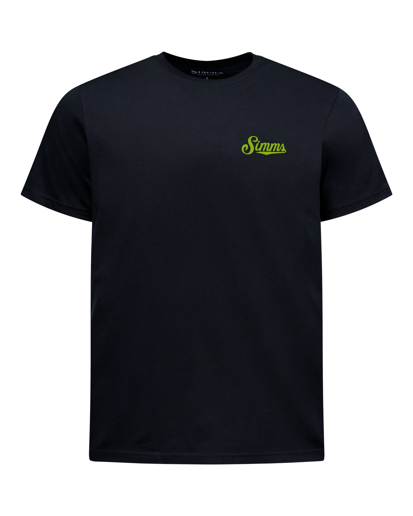 A black short-sleeve crewneck t-shirt with a small green 'Stans' logo printed on the left chest, displayed on a clean white background.