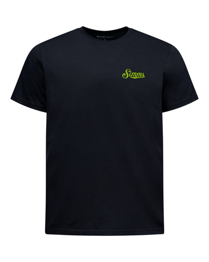 A black short-sleeve crewneck t-shirt with a small green 'Stans' logo printed on the left chest, displayed on a clean white background.