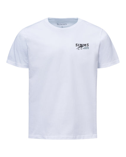 A white short-sleeve crewneck t-shirt with a small black 'SIMONS' logo printed on the left chest, displayed on a clean white background.