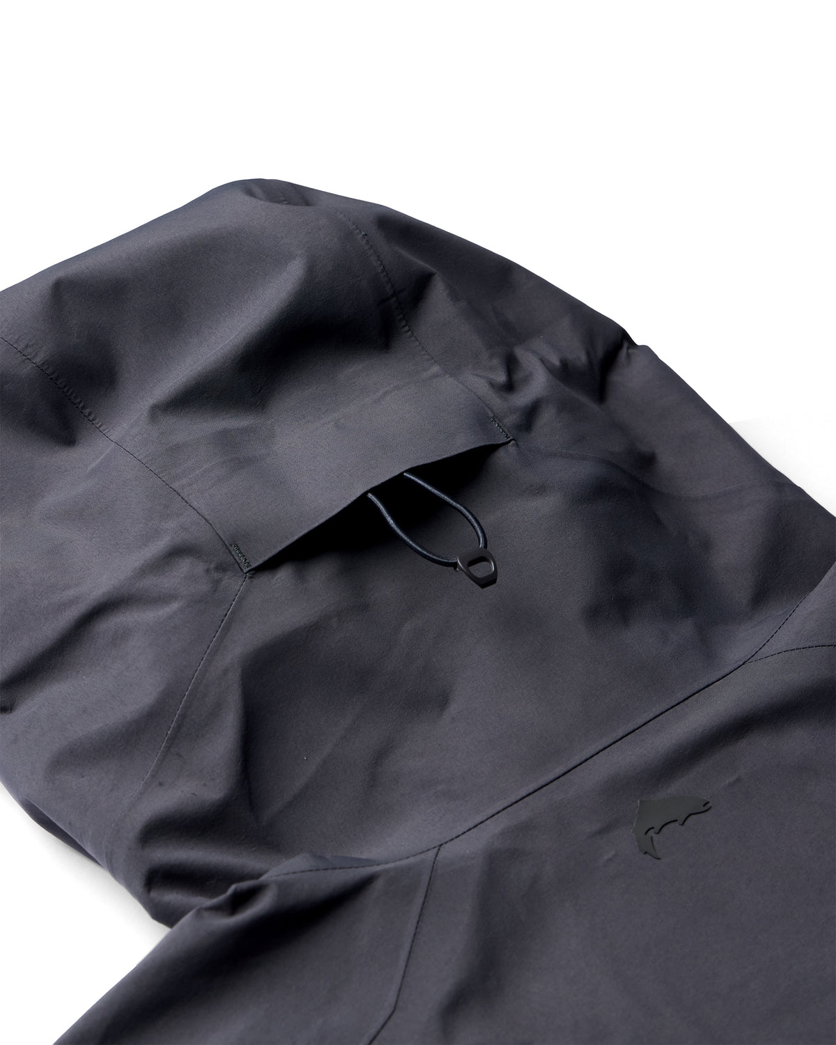 Dark gray jacket with a hood on a white background