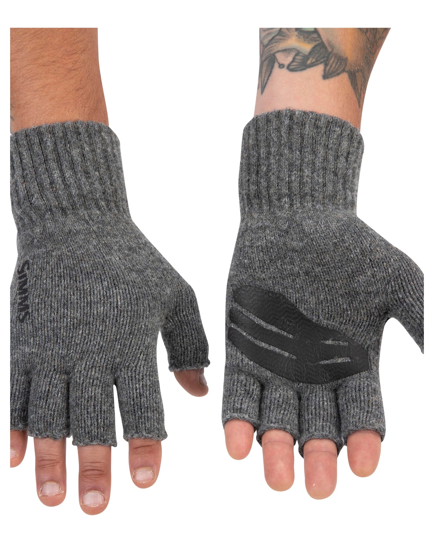 Half Finger Gloves Men's Hand Knit Brown & Green Striped Merino Wool Gloves  With Short Fingers 