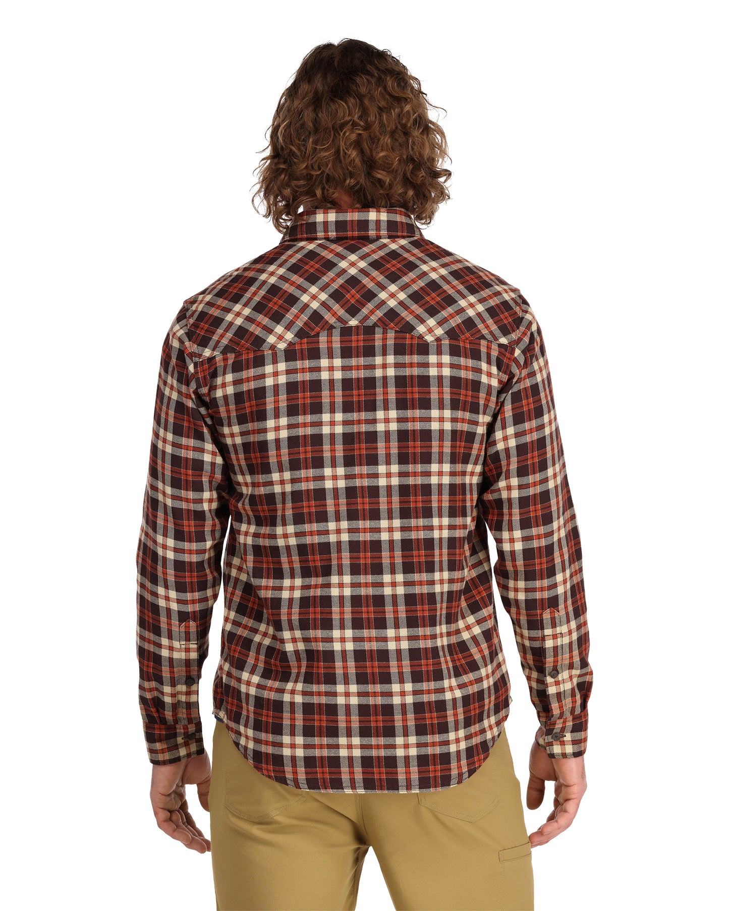 santee-flannel-Maghoany/Tan Camp Plaid-model