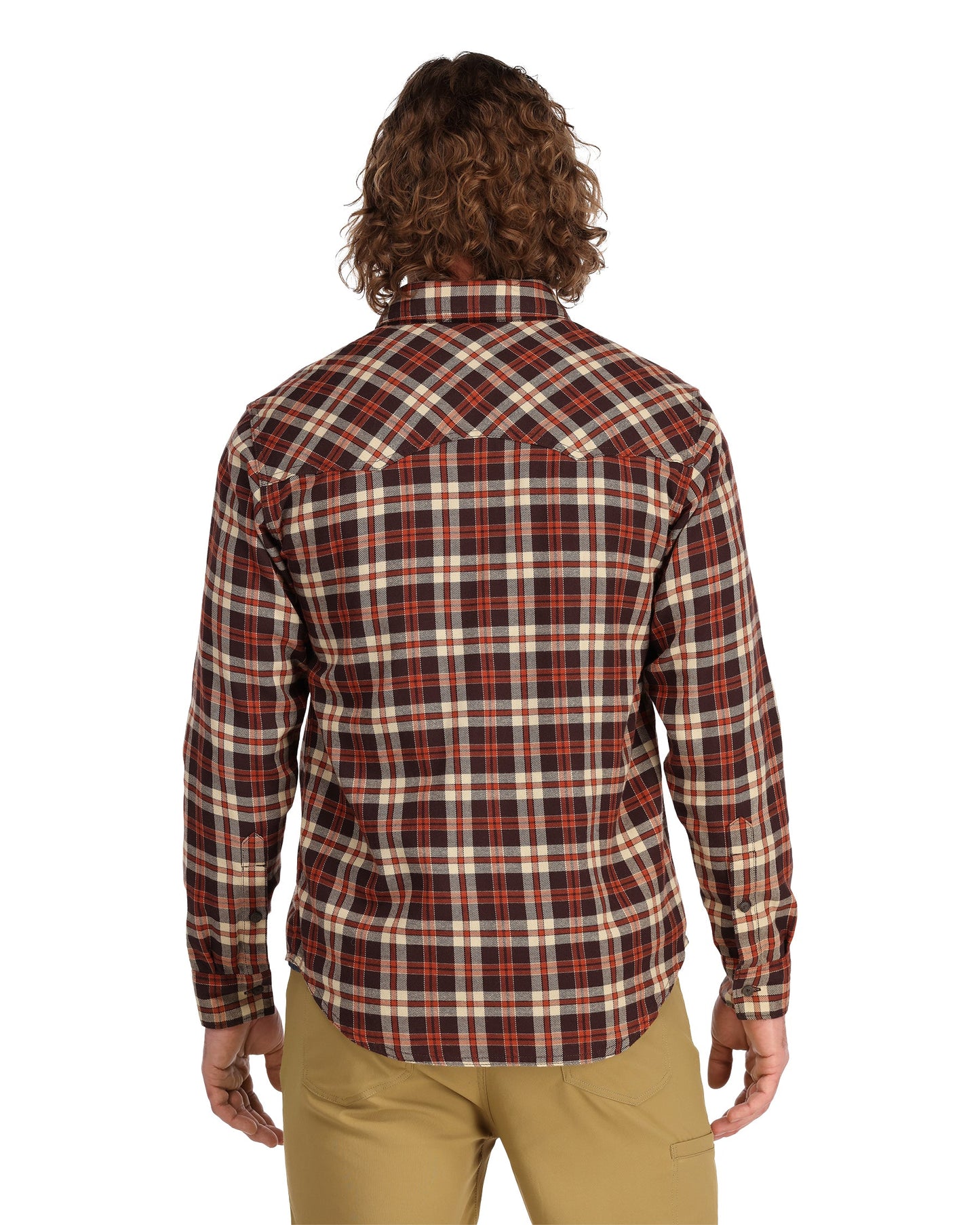santee-flannel-Maghoany/Tan Camp Plaid-model