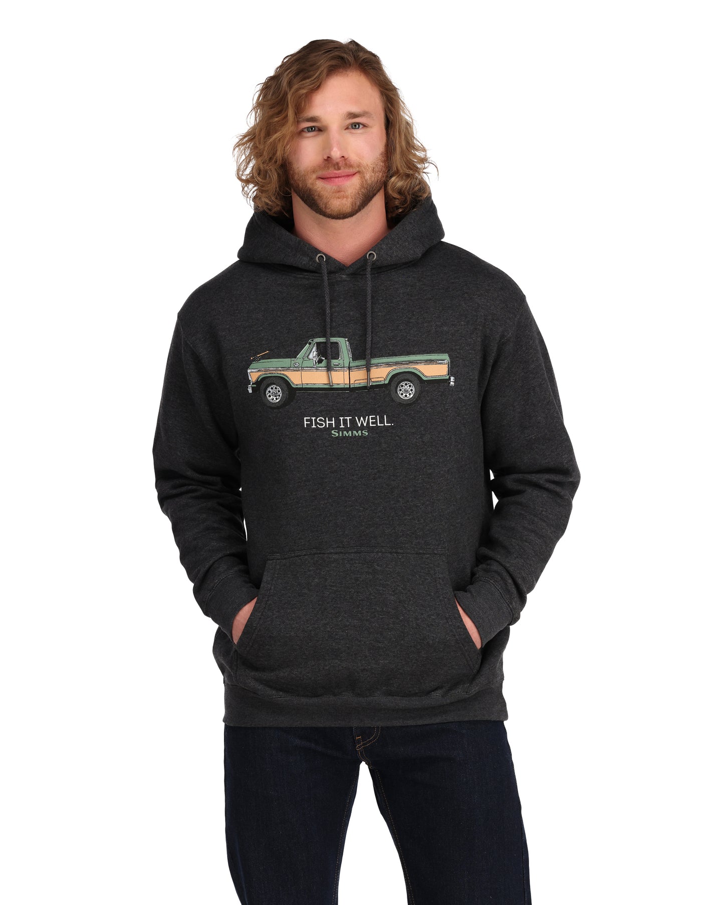 Fish-It-Well-250-hoody-charcoal-heather-on body-front -rollover